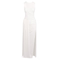 Robe branchée d'été, couleur unie, col rond, sans manches, fendue, asymétrique, maxi-robe