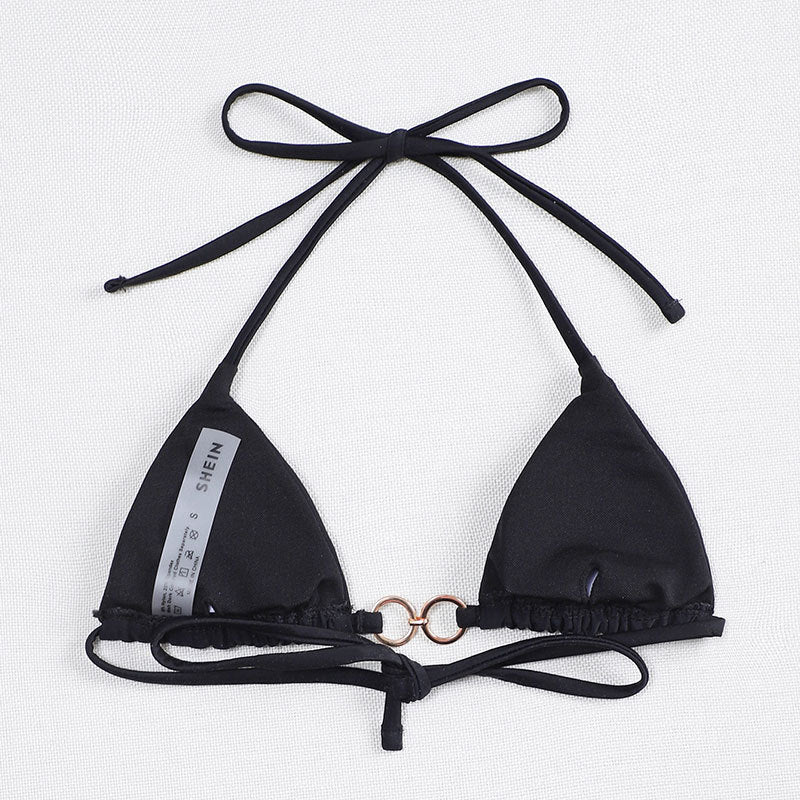 Badeanzug einfarbig gebunden Neckholder Strand Damen Bikini Oberteil