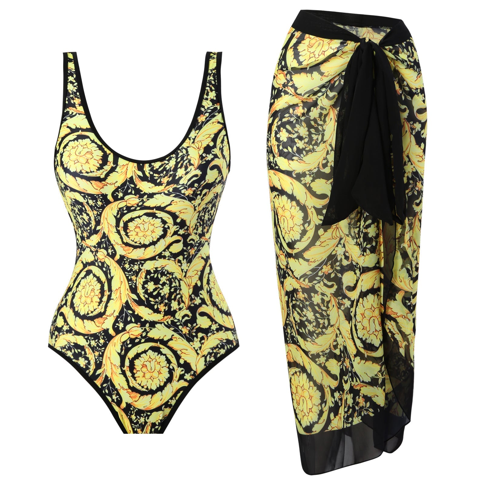 Flying Edge One Piece Damen Bademode Retro Bauchweg Slimming Badeanzug Chiffon Strandkleid