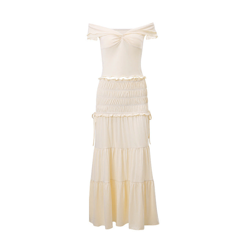 Sommer Damen Sexy Kurzes Tief geschnittenes Top Französisches Faltenrock-Set Damen