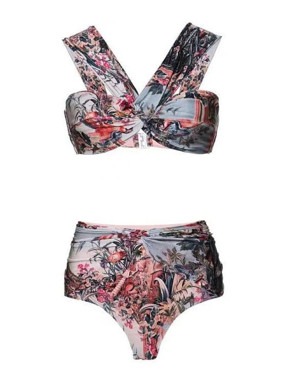 Urlaub Strandkleid Badeanzug Damen Retro Bedruckt Frühling Badeanzug Dreiteiliger Anzug