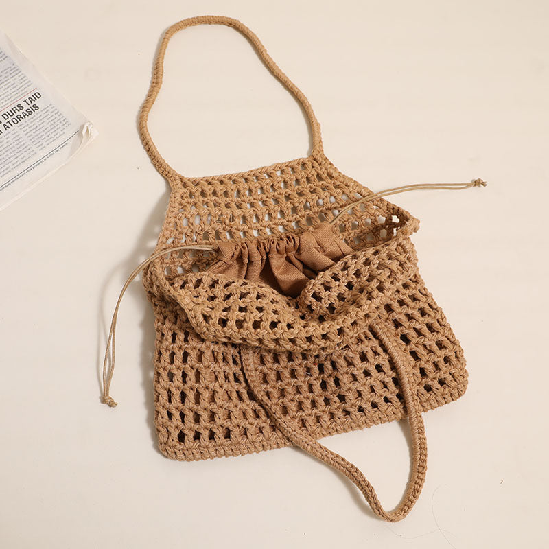 Sac fourre-tout en coton tressé creux et ajouré, sac de plage décontracté en paille, sac polyvalent pour femme
