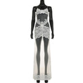 Robe longue d'été sexy en dentelle et résille pour femme avec bretelles fines, transparente, pour les vacances et la nuit
