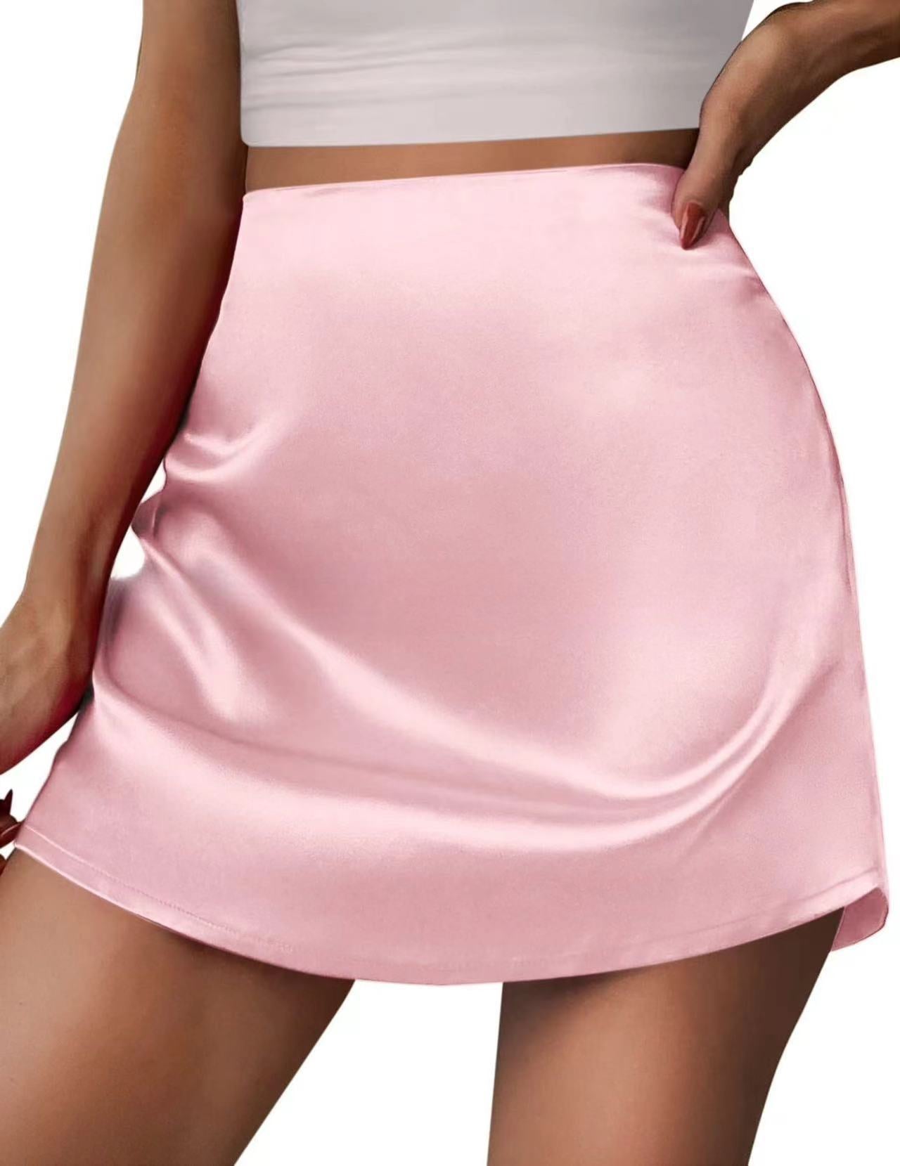 Satinrock Damen Mini A-Linien-Rock Faltenrock Hohe Taille Satinrock