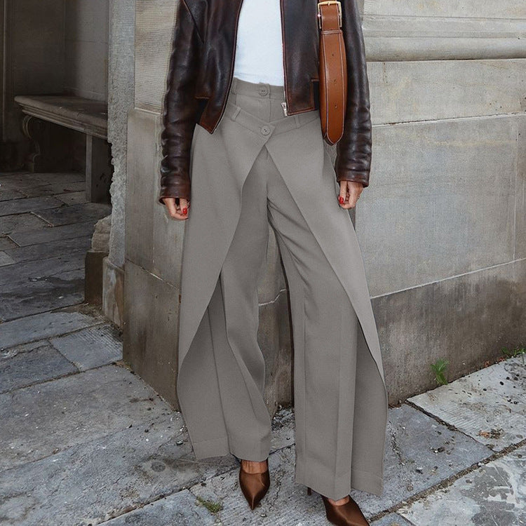 Pantalon ample taille haute asymétrique et irrégulier pour femme, style français, printemps