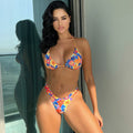 Zweiteiliger Badeanzug mit gesmoktem Print und Schnürung, sexy Bikini-Badeanzug