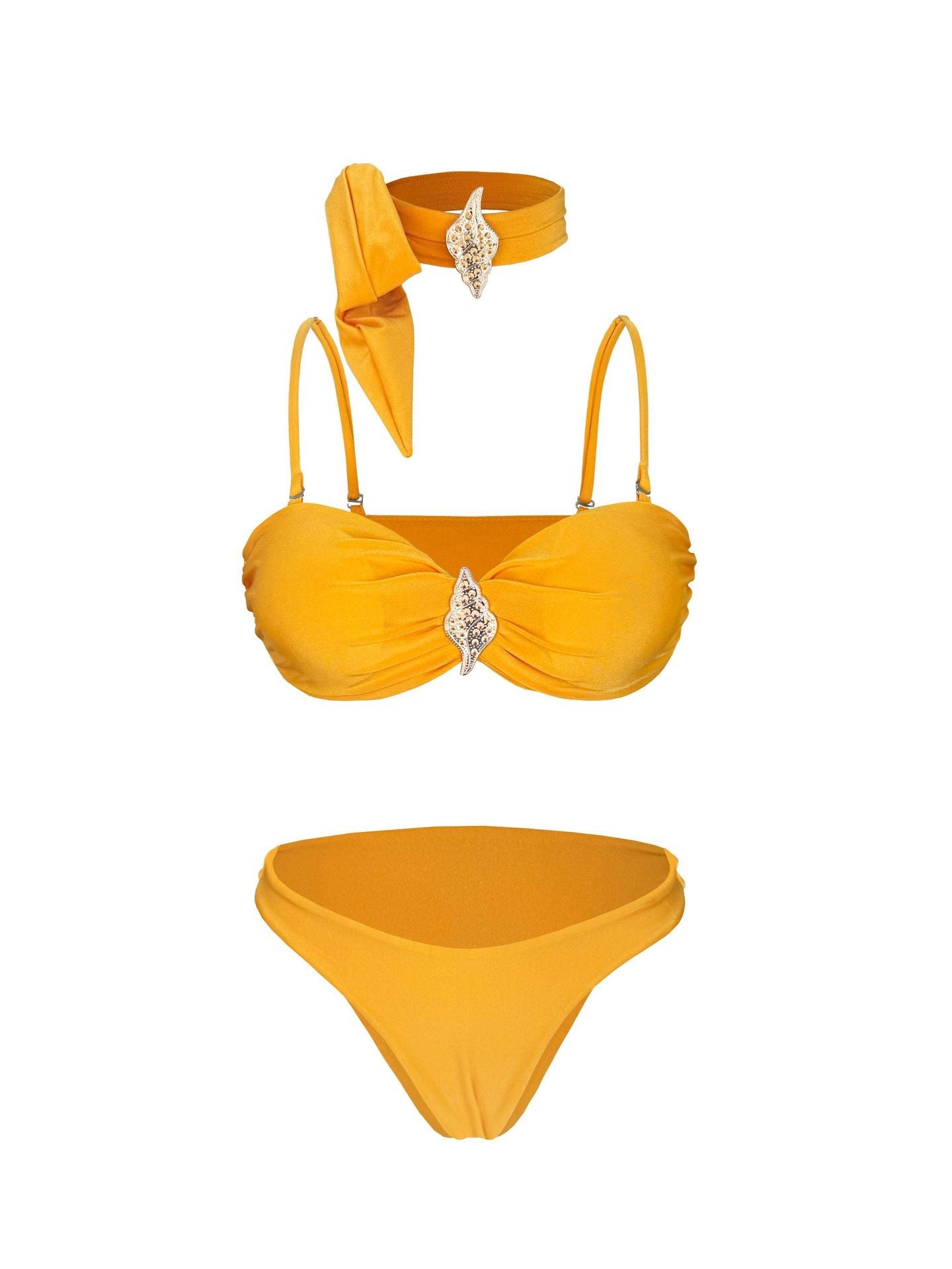 Einfarbiger Tube-Top Sexyer Neckholder-Bikini Split Badeanzug Rock Dreiteiliges Set