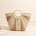 Panier en paille grande capacité de style pastoral, sac tissé de paille bicolore portable, sac de plage de vacances, panier de légumes