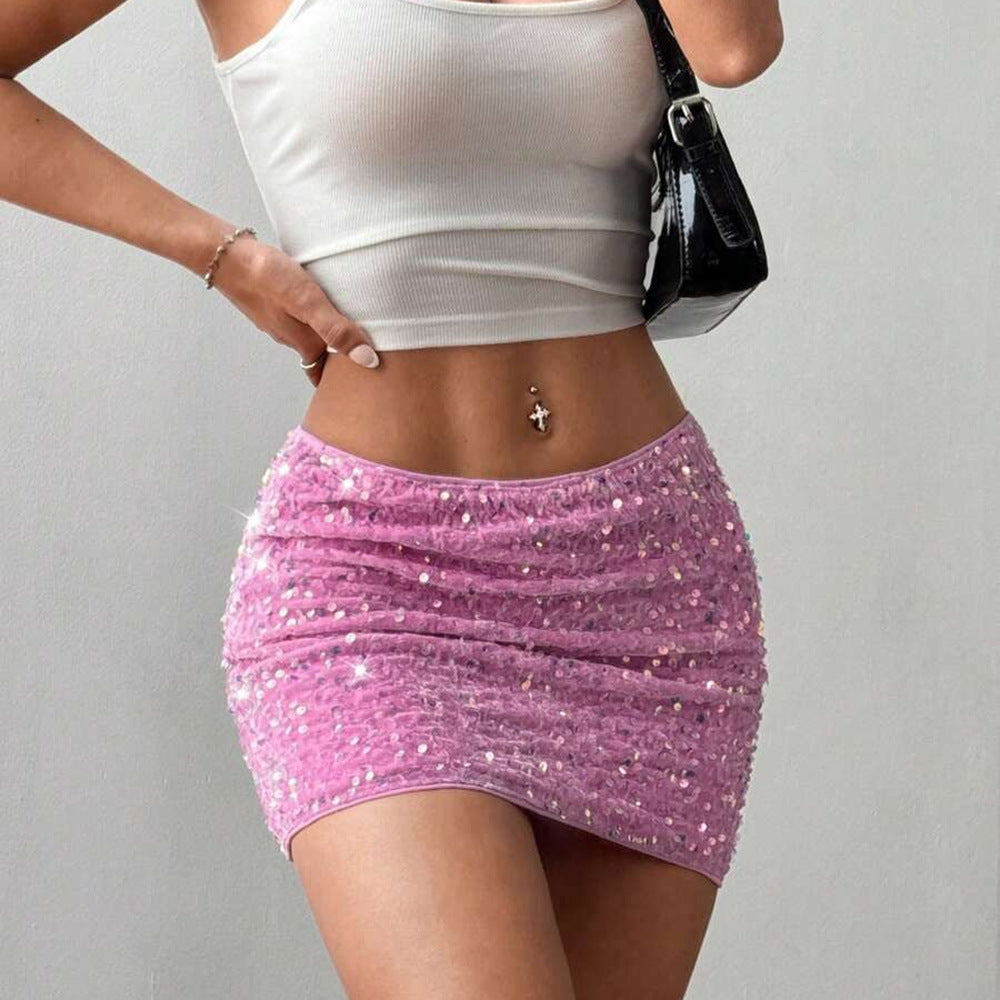 Jupe en flanelle à sequins Jupe sexy moulante pour femme