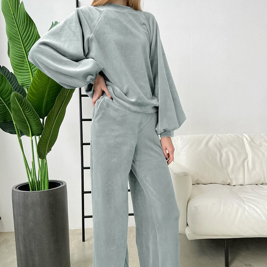 Herbst Winter Langarm-Hose Bequemer Pyjama Damen Warme lockere Oberbekleidung Homewear