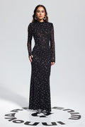 Nouvelle Robe Noire Sexy Bretelles Strass Manches Longues Moulante