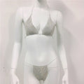 Vêtements pour femmes Maillot de bain bikini en strass sexy avec lacets pour la plage et l'extérieur