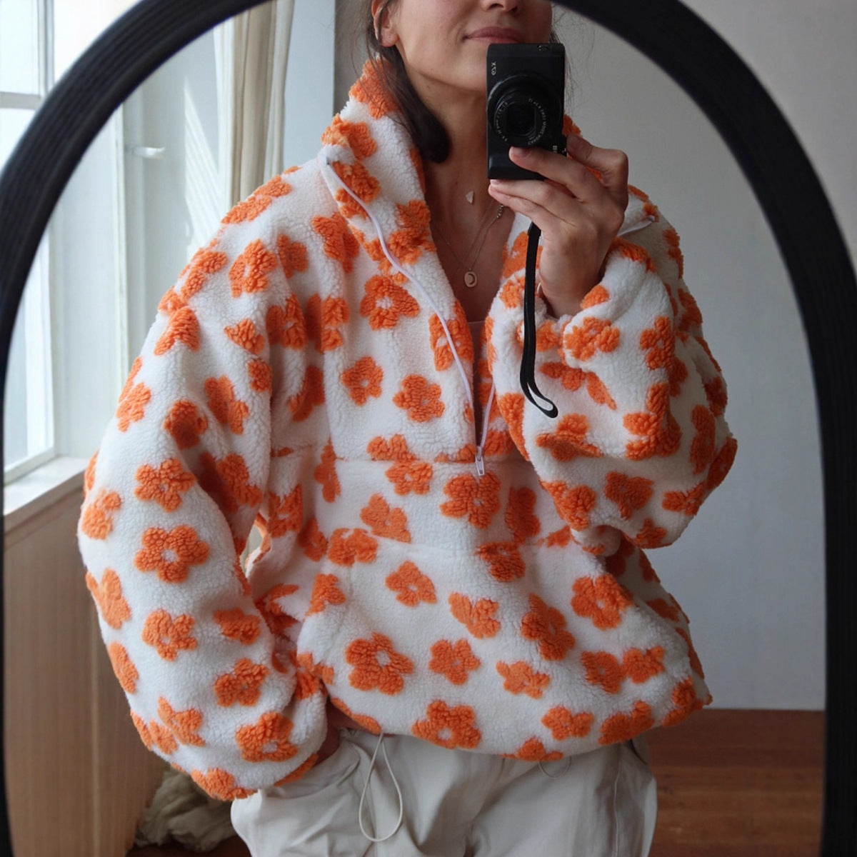 Damen Polarfleece Floral Herbst Winter Pullover Warmer Fell-Fleece Pullover