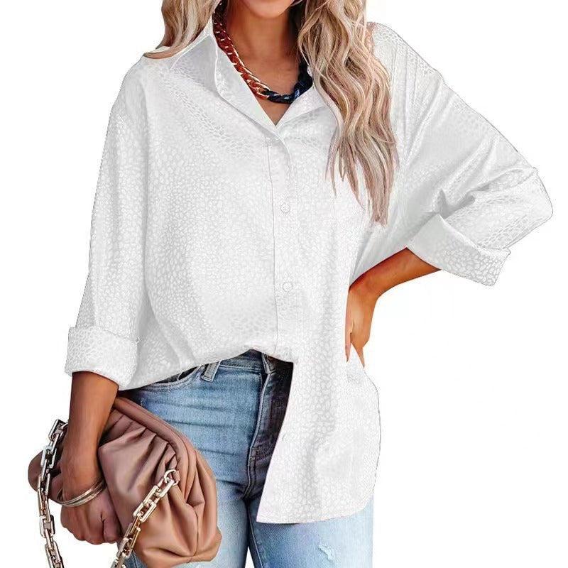 Chemisier Femme Confort Automne Satin Motif Gravier Manches Longues Coupe Ample