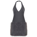 Robe sexy en fourrure à col en V, cintrée et moulante