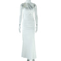 Robe longue dos nu sexy unie fendue avec ruban pour femme