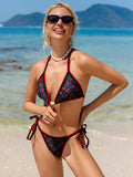 Split Damen Bikini Sexy Split Badeanzug Kirschdruck Bikini Damen Badeanzug