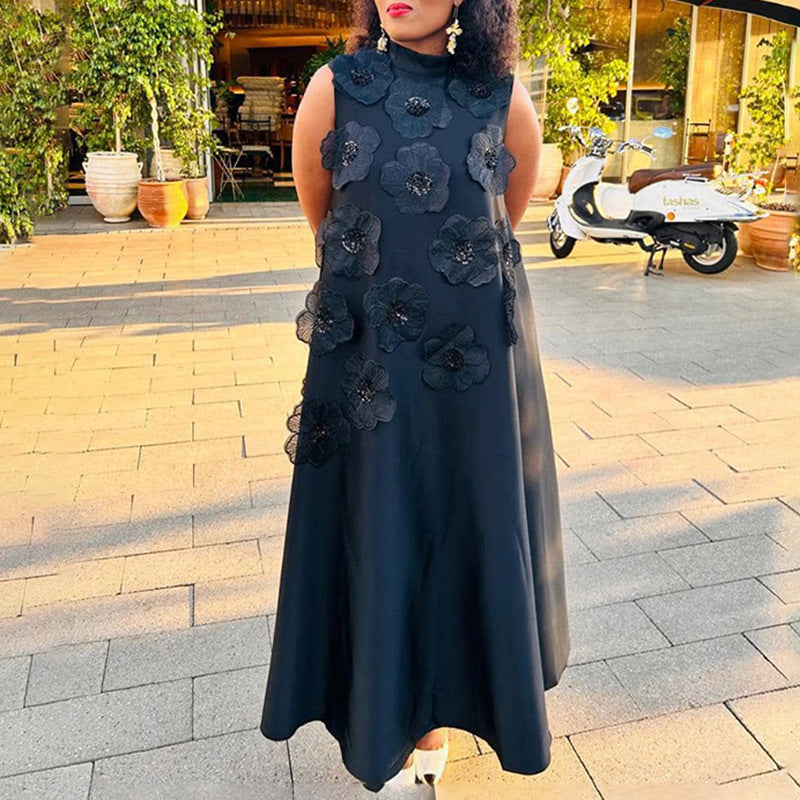 Herbst Winter Schwerindustrie Nähte Blumendruck Ärmelloses, schlankes, figurbetontes strukturiertes Kleid für Damen