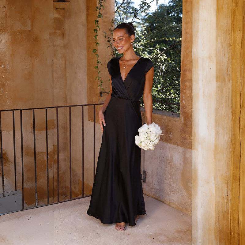 Damenkleid, einfarbig, V-Ausschnitt, sexy, langes Meerjungfrauenkleid