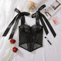 Street Sexy Dentelle Maille Corset désossé pur, envie de le porter à l'extérieur, coupe ajustée, col carré, manches longues, haut décolleté
