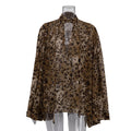 Frühlings-Damen-Shirt mit Leopardenmuster, hohlem Ausschnitt und Stehkragen, langärmliges Oberteil