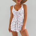 Lonkey Konservativer Tankini mit Druck geteilt Boxer Hoher Bund Badeanzug Damen Bikini