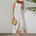 Robe bretelles Femme couleur unie sexy transparente dos nu pull pompon