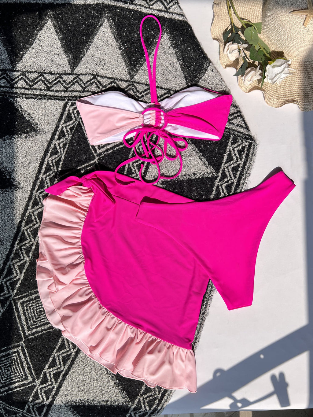 Nouveau maillot de bain trois pièces assorti, bikini pour femmes, maillot de bain à volants, bikini