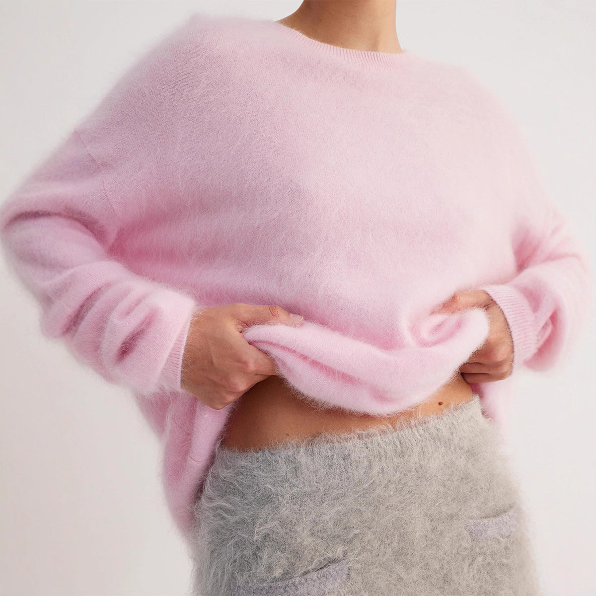 Pull Col Rond Pull Automne Hiver Simple Couleur Unie Pull Décontracté Ample