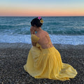 Robe d'été sexy à manches courtes bouffantes et col carré pour femme - Robe longue d'été dos nu pour femme - Tenue de plage.