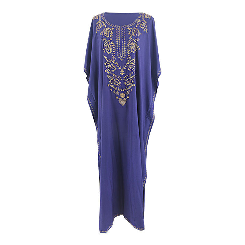 Robe de vacances brodée bleue, robe de plage ample pour la mer, vêtements de protection solaire, chemisier de maillot de bain bikini