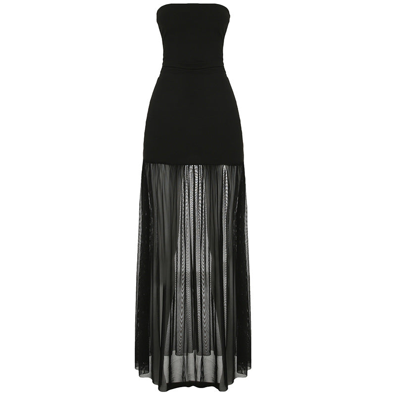 Robe bustier élégante, poitrine enveloppée, sans bretelles, sexy, vacances, hanches enveloppées, maille fendue