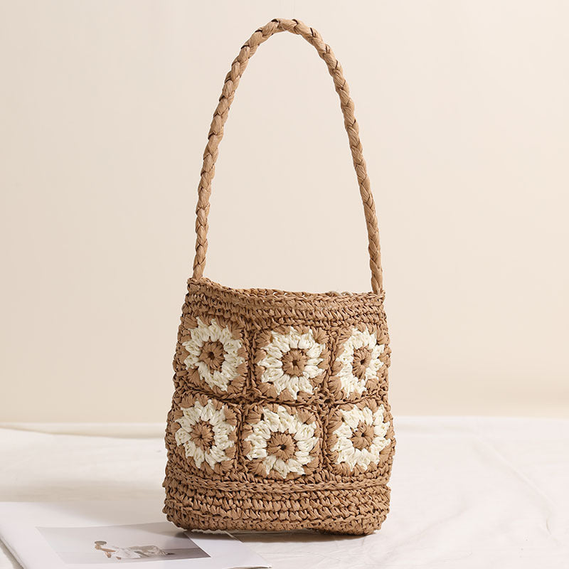 Sac en paille tissé à la main, bandoulière florale marguerite fraîche, sac de plage, sac pour femme