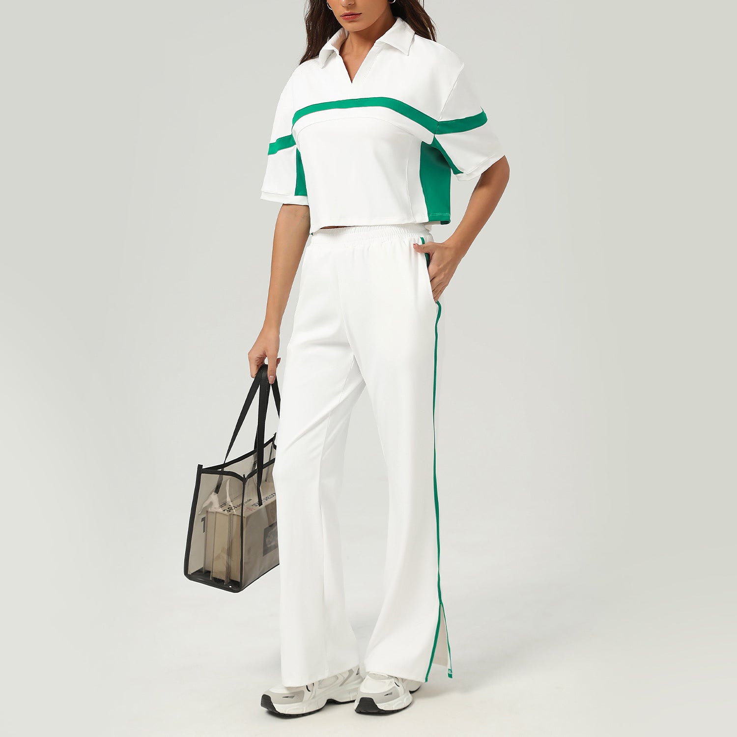 Ensembles deux pièces de sport tennis - Survêtements de golf de couleur contrastée - Vêtements de course et de fitness décontractés amples