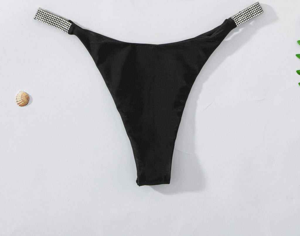 Short de bain bikini uni à strass pour femme