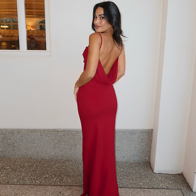 Robes d'été pour femmes, sexy, dos nu, à bretelles spaghetti, robe longue de couleur unie, coupe ajustée pour femmes