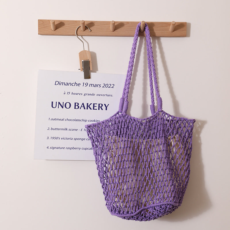 Sac en coton coréen simple tissé grande capacité maille épaule paille sac à main fait à la main Niche femmes sac décontracté vacances plage sac