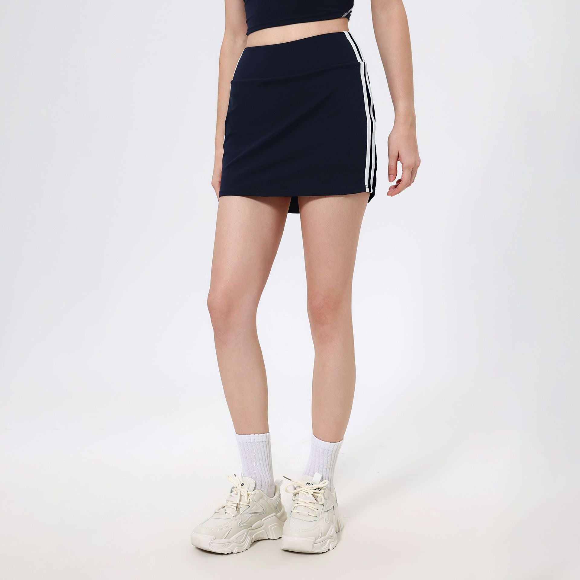 Kontrastfarbe Hohe Taille Laufshorts Rock Damen Faux Zweiteilig Anti-Exposition Badminton Tennis Rock Fitnesshose Yoga Rock