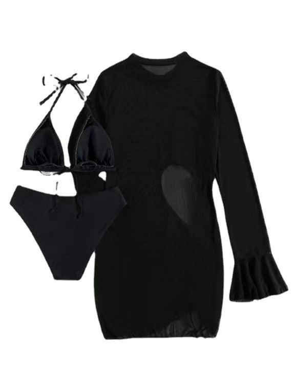First See Clothing Bikini Dreiteiliger Badeanzug Damen Sexy Einfarbiger Schlankmachender Blusen-Badeanzug