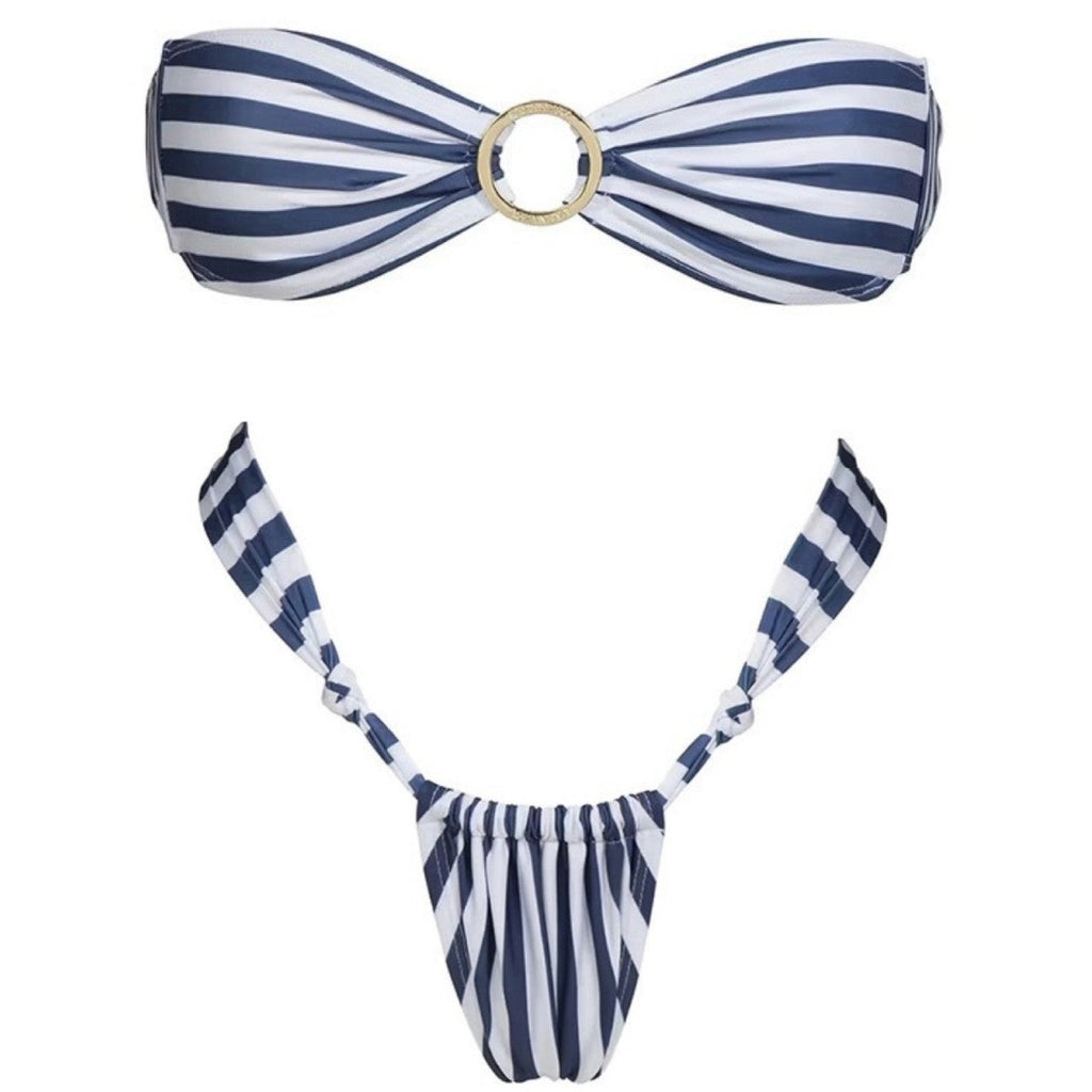 Gestreiftes Tube Top Sexy Bikini Sommer Rückenfreier Split-Badeanzug für Damen