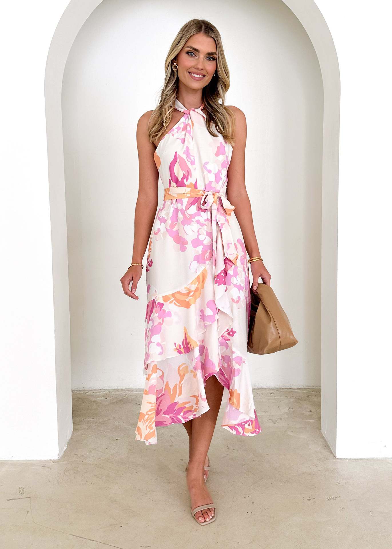 Frühling Sommer Damen Kleidung Bedrucktes Sexy Trägerkleid Midilang Damen