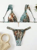 Printed Lace up Swimsuit Women Three Point Sexy Beach Bikini Spring Swimsuit