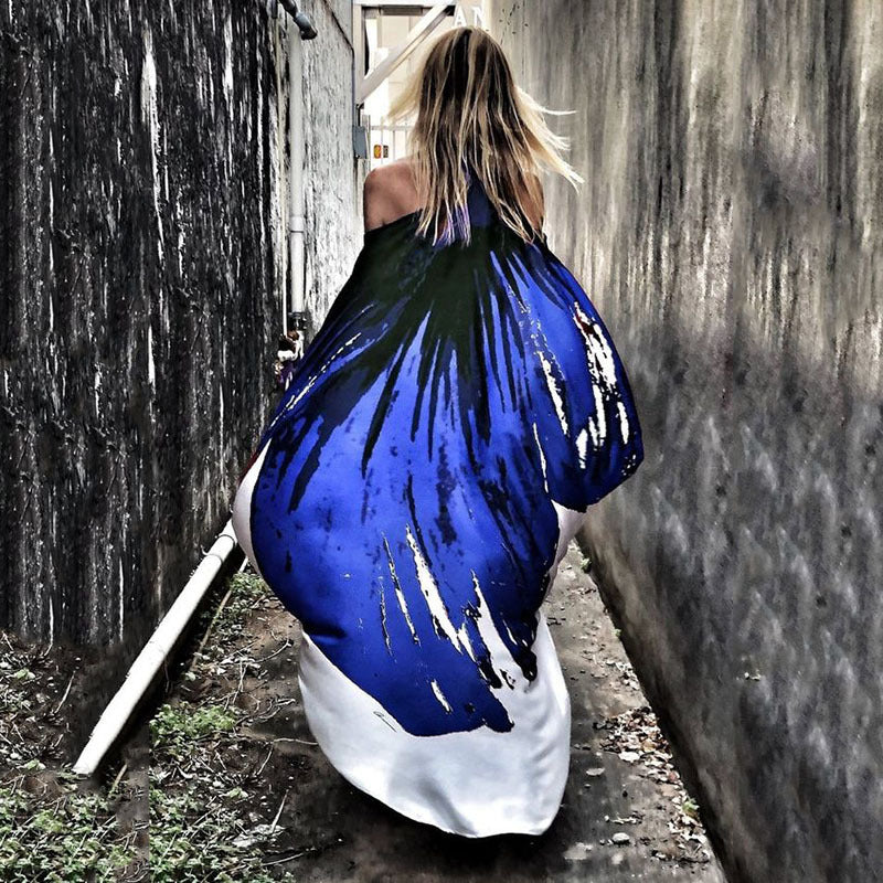 Frühlings-Schrägschulter-Freizeitkleid, sexy Strandkleid mit weitem Saum