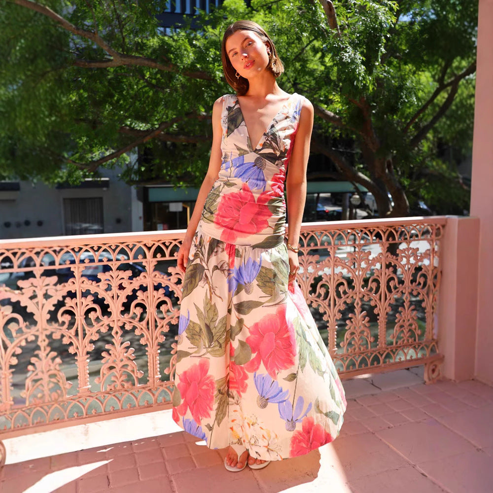 Robe d'été imprimée à bretelles - Robe sexy à col en V
