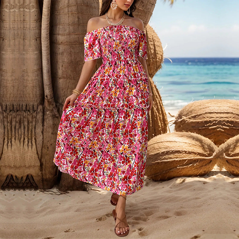 Sommer Damen Kleidung Urlaub schulterfreies bedrucktes Kleid