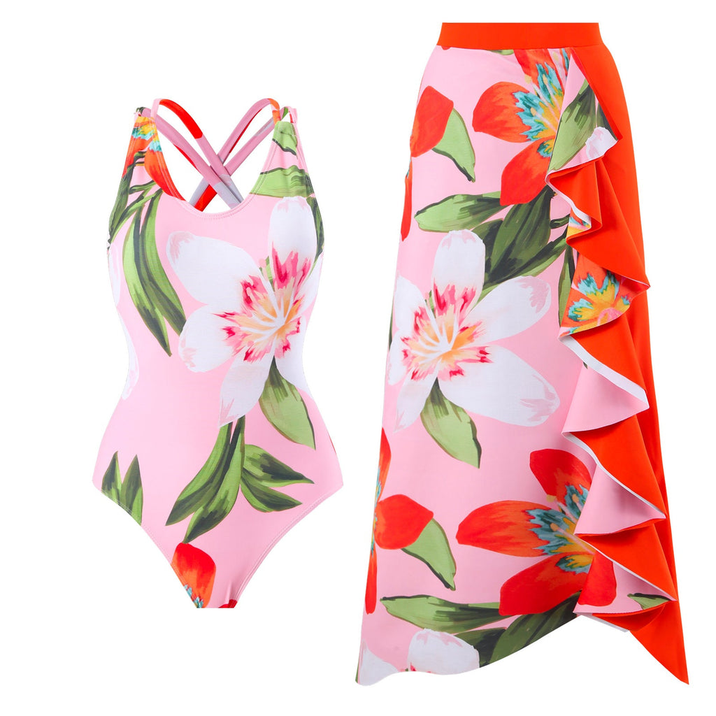 Solid Color One Piece Wome Swimwear Set French Retro Covering Belly Thin Swimming