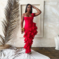 Sommerkleid mit Spaghettiträgern in Unifarbe, unregelmäßig, asymmetrisch, mit Rüschen, sexy Damenbekleidung