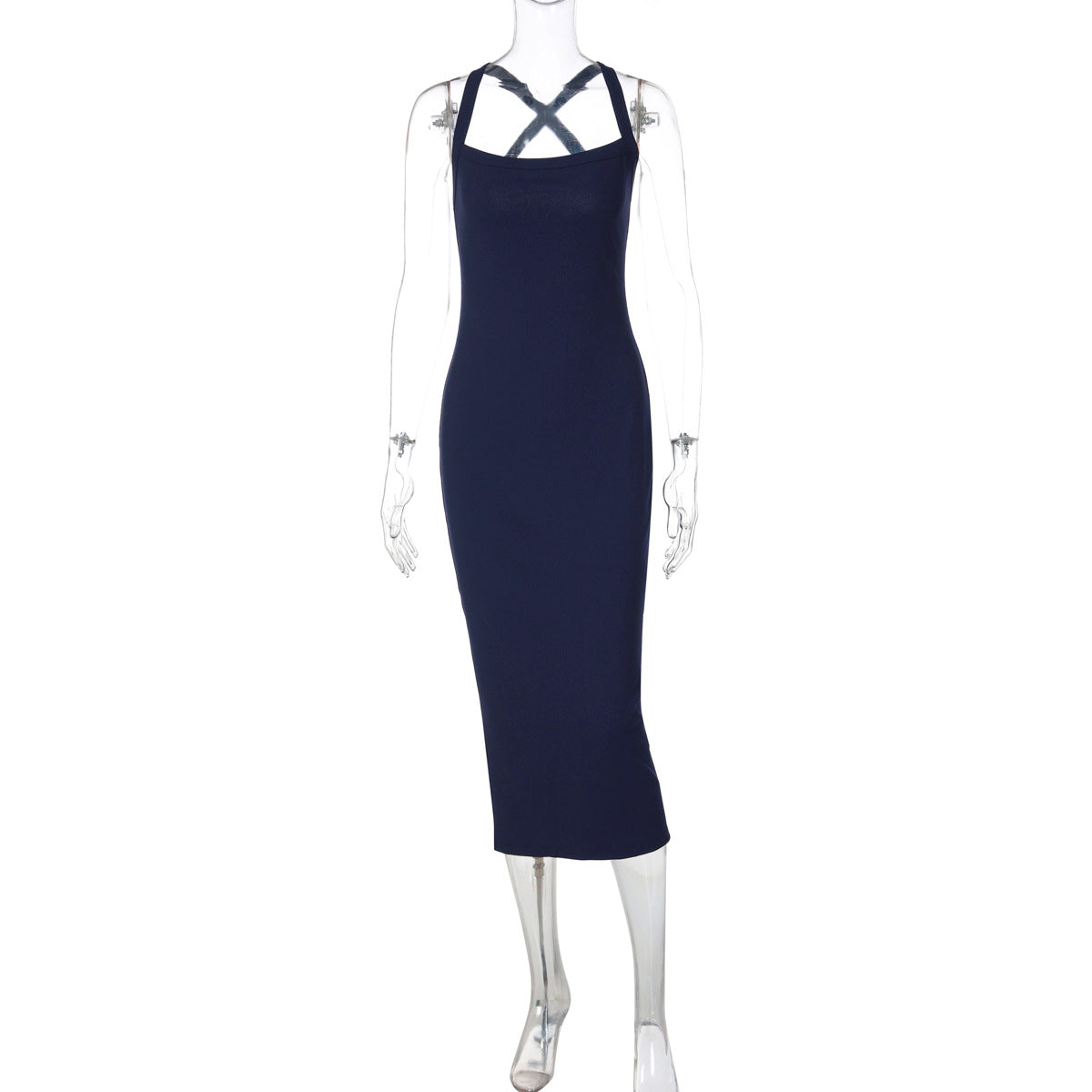 Nischen-Sexy-Neckholder mit Hosenträgern, französisches Kleid, Damen, rückenfrei, schmale Passform, figurschmeichelndes Hüftkleid