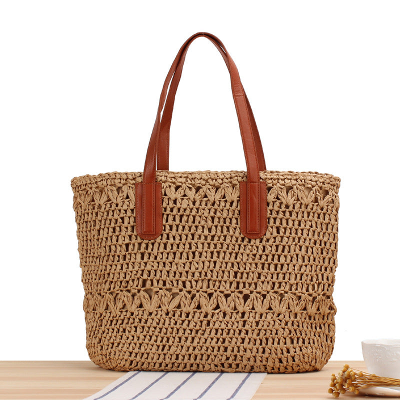 Sac de plage découpé en paille tissée pour femme, sac à bandoulière décontracté d'été, creux