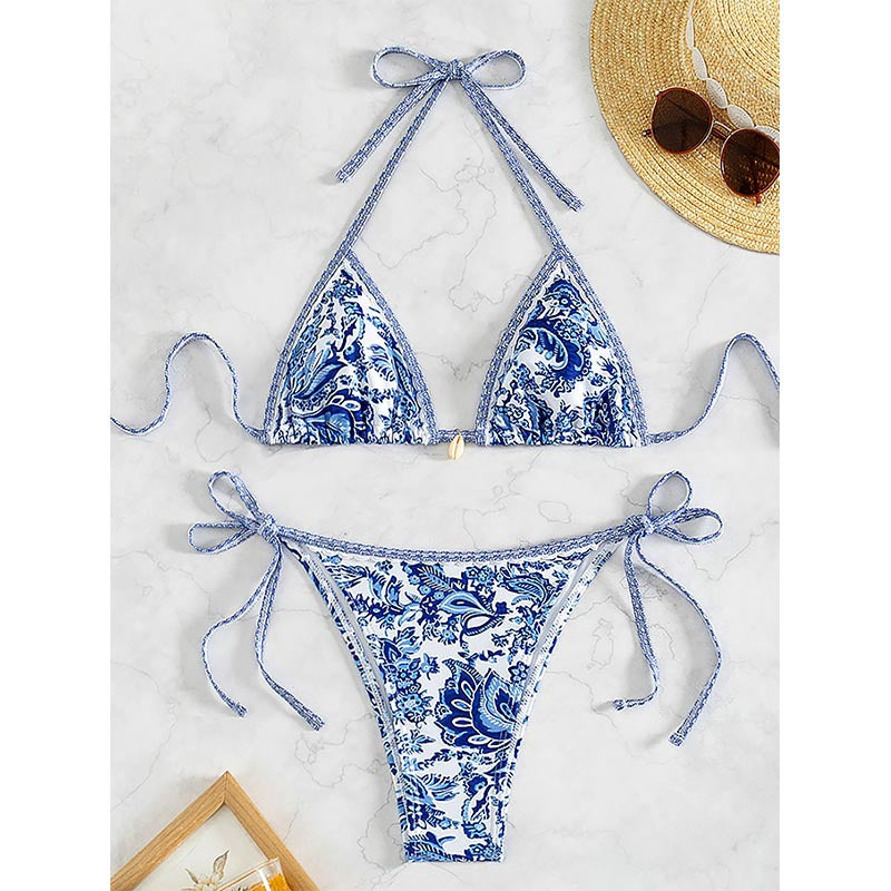 Maillot de bain bikini sexy orné de dentelle imprimée pour femme